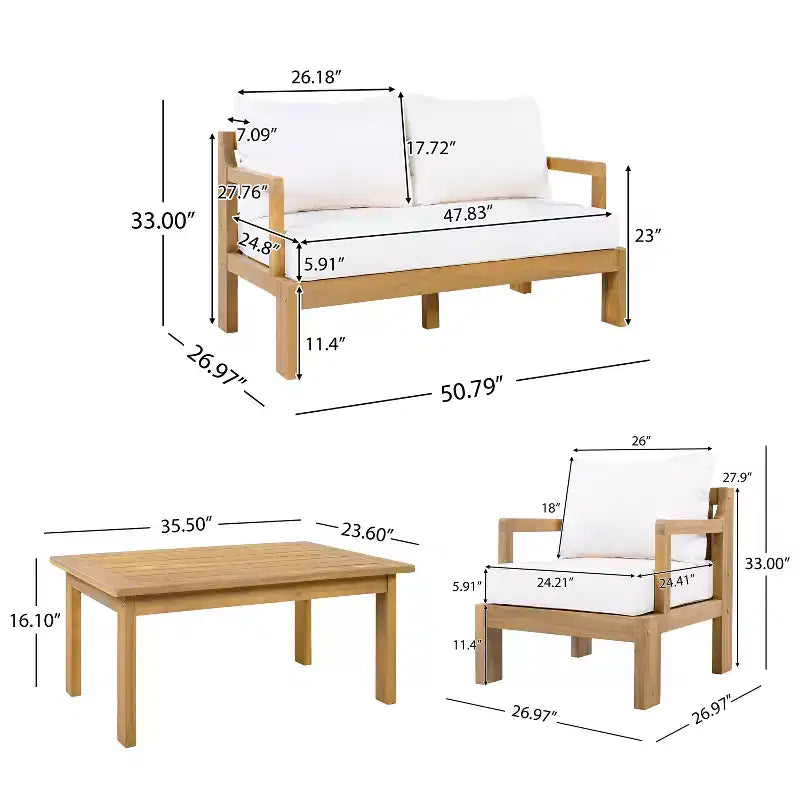 Christopher Knight Home Karolina Ensemble de salon et table basse de jardin modernes 4 pièces en bois d'acacia