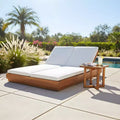 Christopher Knight Home Ming Modern Acacia Patio Double Sunlounge Set with Square Slatted End Table