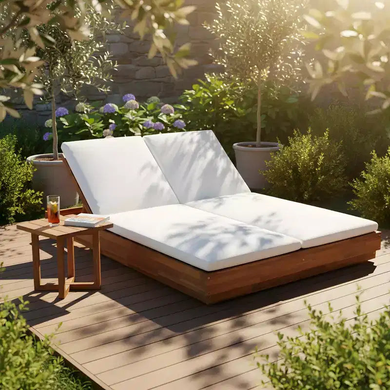 Christopher Knight Home Ming Moderne Acacia Patio Double Chaise Longue avec Table d'appoint Carrée à Lattes