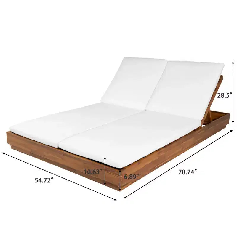 Christopher Knight Home Ming Moderne Acacia Patio Double Chaise Longue avec Table d'appoint Carrée à Lattes