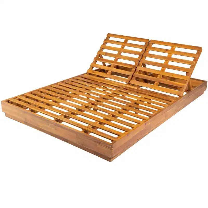 Christopher Knight Home Ming Moderne Acacia Patio Double Chaise Longue avec Table d'appoint Carrée à Lattes