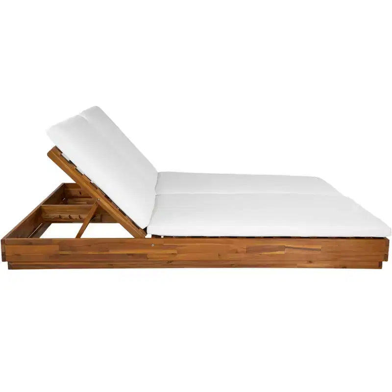 Christopher Knight Home Ming Moderne Acacia Patio Double Chaise Longue avec Table d'appoint Carrée à Lattes