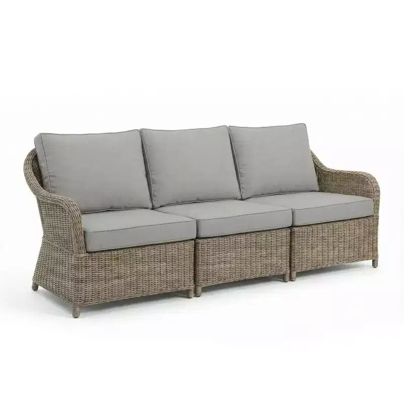 Martha Stewart Lily Pond Indoor-Outdoor 3-Seat Modular Patio Sofa in Weathered Gray Rattan Wicker with Gray All-Weather Cushions