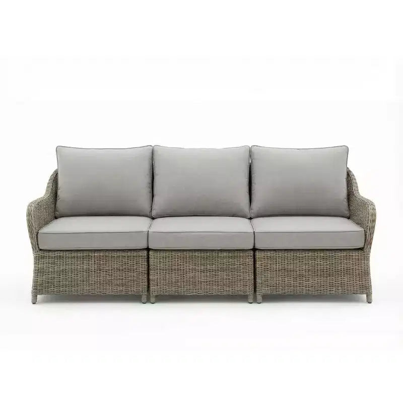 Canapé d'extérieur modulaire Martha Stewart Lily Pond à 3 places, en rotin tressé gris vieilli, avec coussins gris toutes saisons