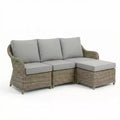 Martha Stewart Lily Pond Indoor-Outdoor Modular 3-Seat Patio Sofa with Ottoman in Weathered Gray Rattan Wicker with Gray All-Weather Cushions