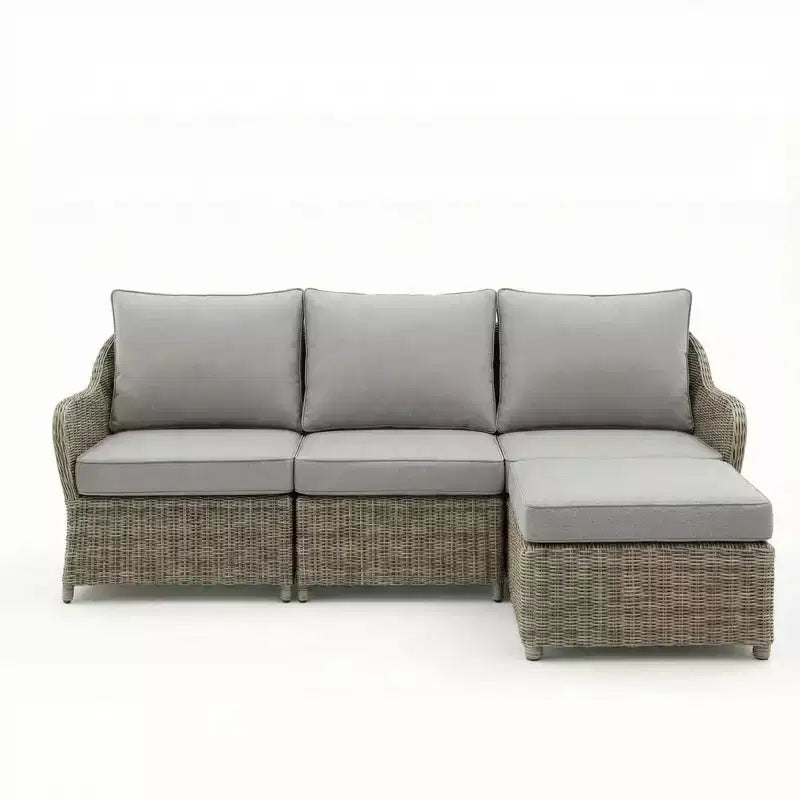 Canapé modulable 3 places d'intérieur-extérieur Martha Stewart Lily Pond avec pouf en osier tressé gris vieilli et coussins gris toutes saisons
