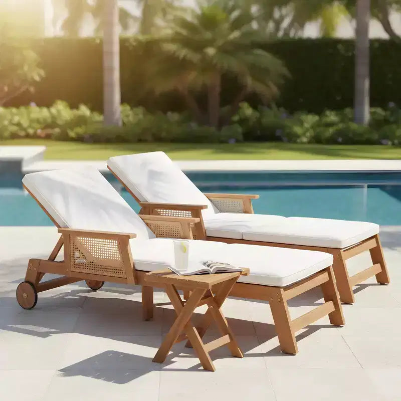Christopher Knight Home Ming Modern 3 Piece Acacia Patio Sunlounge and Slatted Table Set with Wicker Armrest