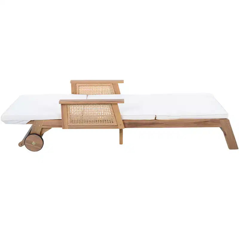 Christopher Knight Home Ming Moderne Ensemble de 3 Pièces Bain de Soleil en Acacia et Table à Lattes avec Accoudoirs en Rotin
