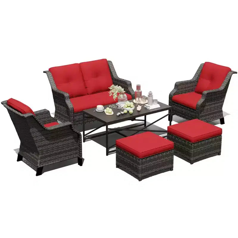 Ensemble de salon d'extérieur UPTIOT avec table foyer et sièges ottomans