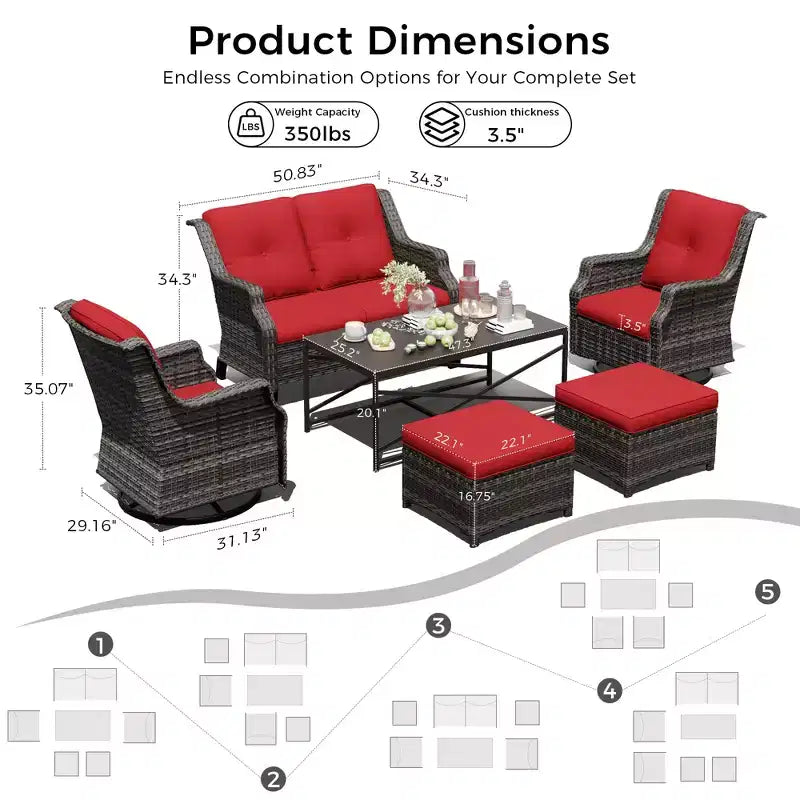 Ensemble de salon d'extérieur UPTIOT avec table foyer et sièges ottomans