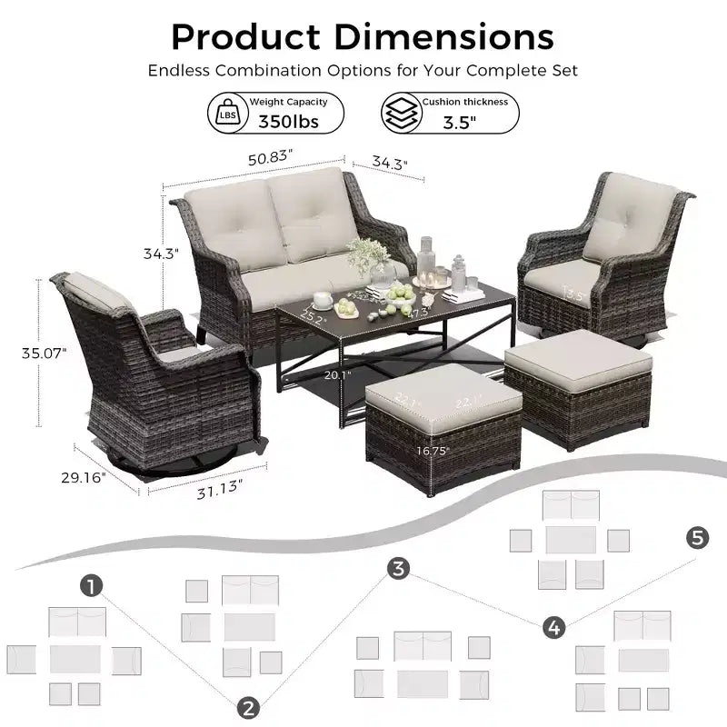 Ensemble de salon d'extérieur UPTIOT avec table foyer et sièges ottomans
