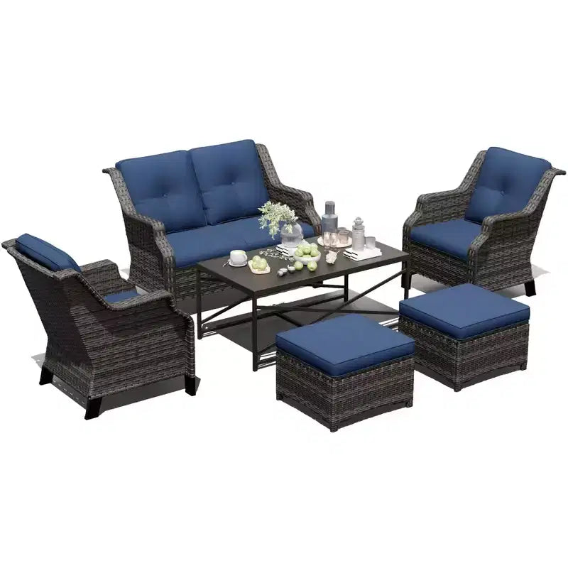 Ensemble de salon d'extérieur UPTIOT avec table foyer et sièges ottomans