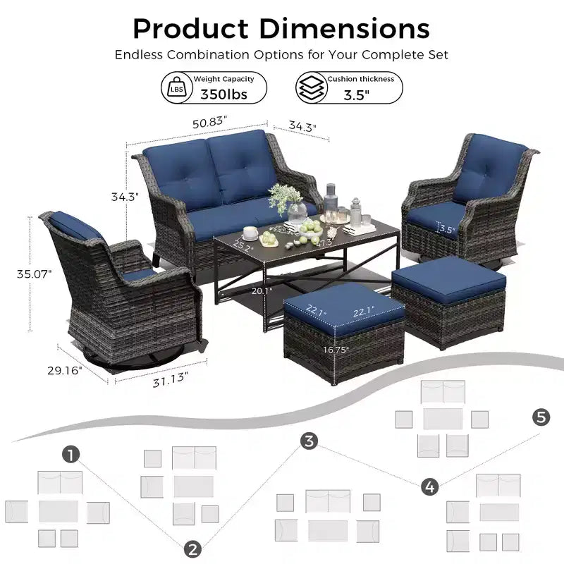 Ensemble de salon d'extérieur UPTIOT avec table foyer et sièges ottomans