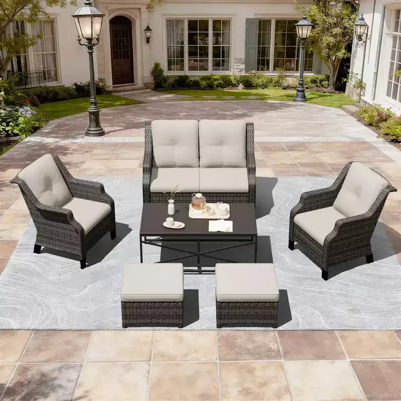 UPTIOT Outdoor Lounge Set with Fire Table and Ottoman Seating
