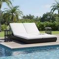Christopher Knight Home Aditya Modern 3 Piece Acacia Patio Double Sunlounge with 5-Position Backrest and Table Set