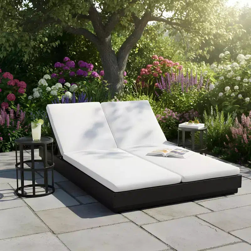 Christopher Knight Home Aditya Salon de jardin moderne 3 pièces en acacia avec transat double, dossier réglable sur 5 positions et table