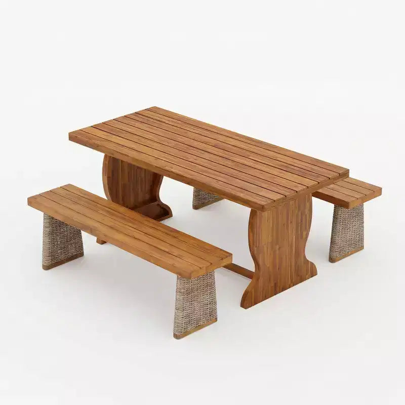 Christopher Knight Home Clara Ensemble de repas d'extérieur 3 pièces en acacia rustique avec bancs en rotin