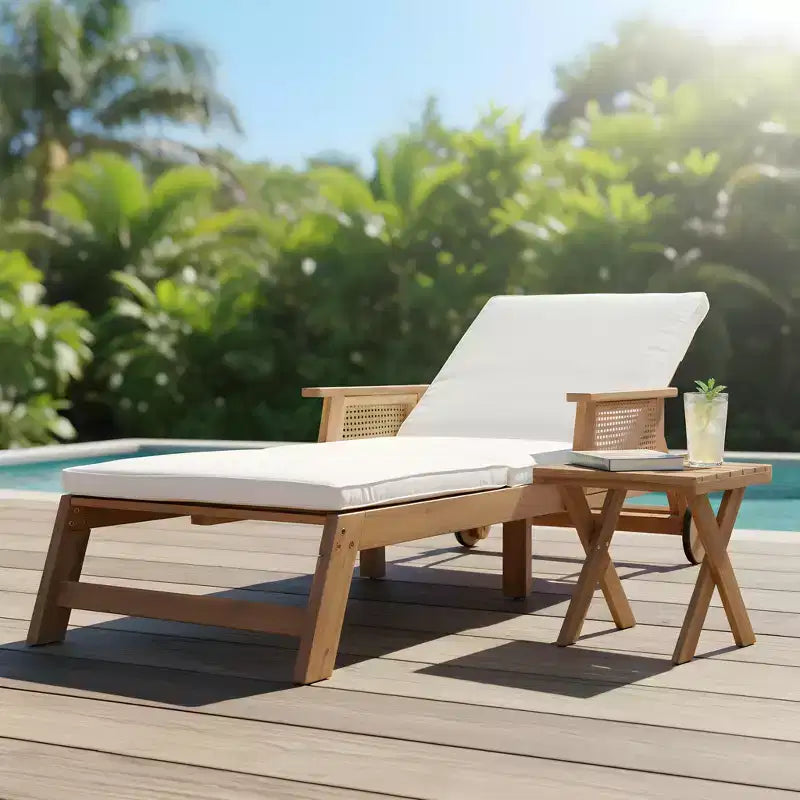 Christopher Knight Home Briar Chaise longue de jardin 2 pièces en acacia et rotin avec 2 roues et table d'appoint à lattes