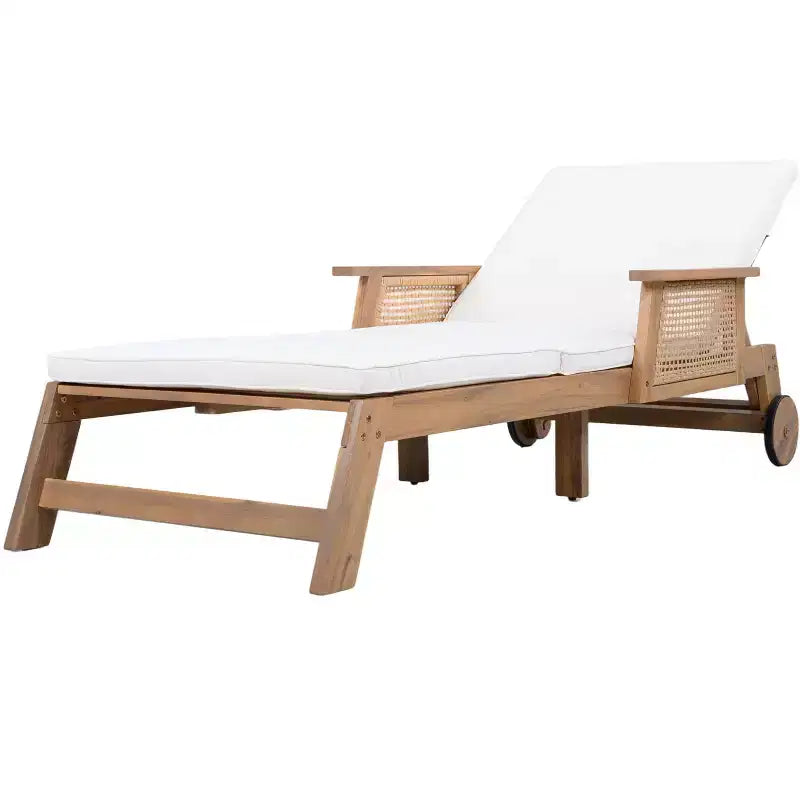 Christopher Knight Home Briar Chaise longue de jardin 2 pièces en acacia et rotin avec 2 roues et table d'appoint à lattes