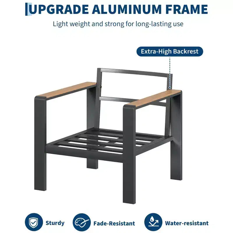 Ensemble de meubles de patio extérieur en aluminium, ensemble sectionnel de conversation 5 pièces avec coussins épais lavables et table basse, sièges extérieurs modernes pour porche