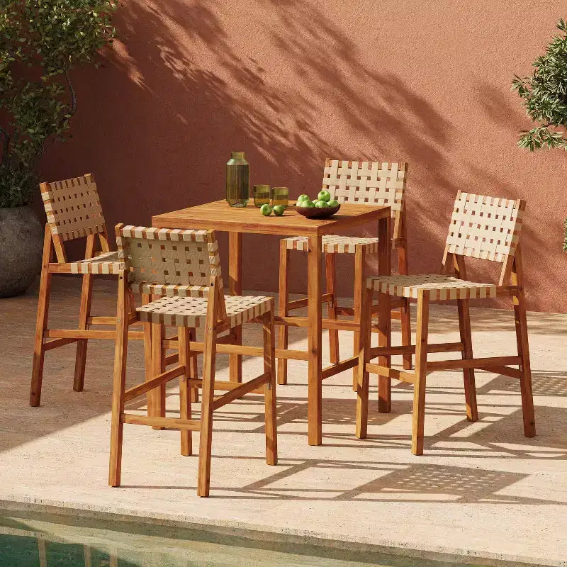 Christopher Knight Home Carlos Modern 5 Piece Acacia Side Chairs Set with PE Rope and Slatted Table