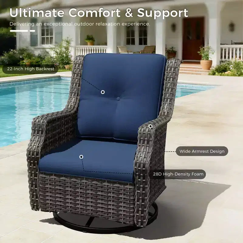 UPTIOT Ensemble de 4 fauteuils pivotants à 360° avec coussins haute densité et conception résistante aux intempéries