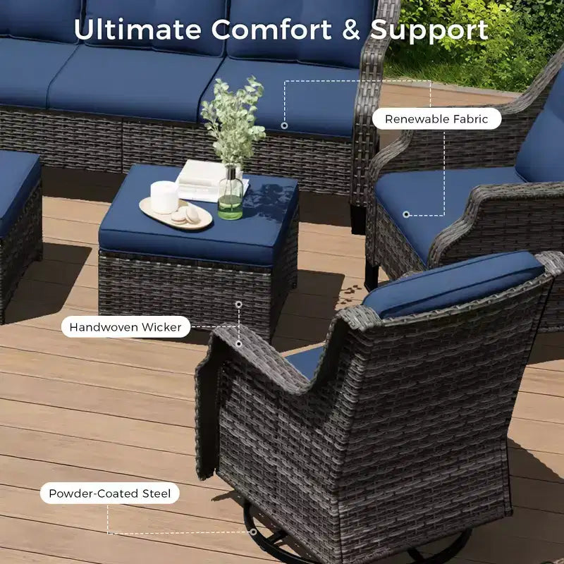 UPTIOT Ensemble de 4 fauteuils pivotants à 360° avec coussins haute densité et conception résistante aux intempéries