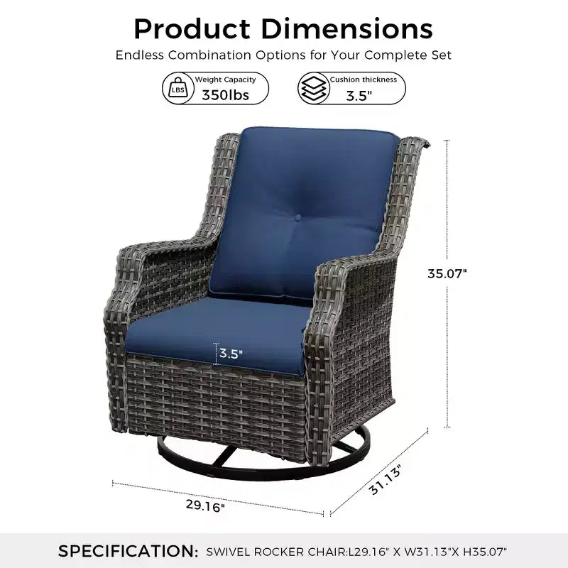 UPTIOT Ensemble de 4 fauteuils pivotants à 360° avec coussins haute densité et conception résistante aux intempéries