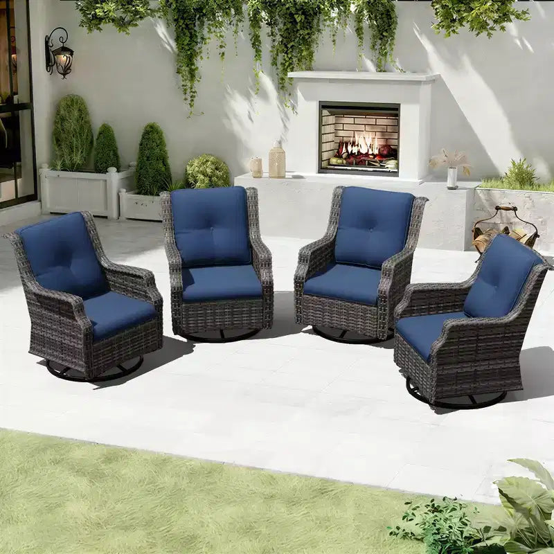 UPTIOT Ensemble de 4 fauteuils pivotants à 360° avec coussins haute densité et conception résistante aux intempéries