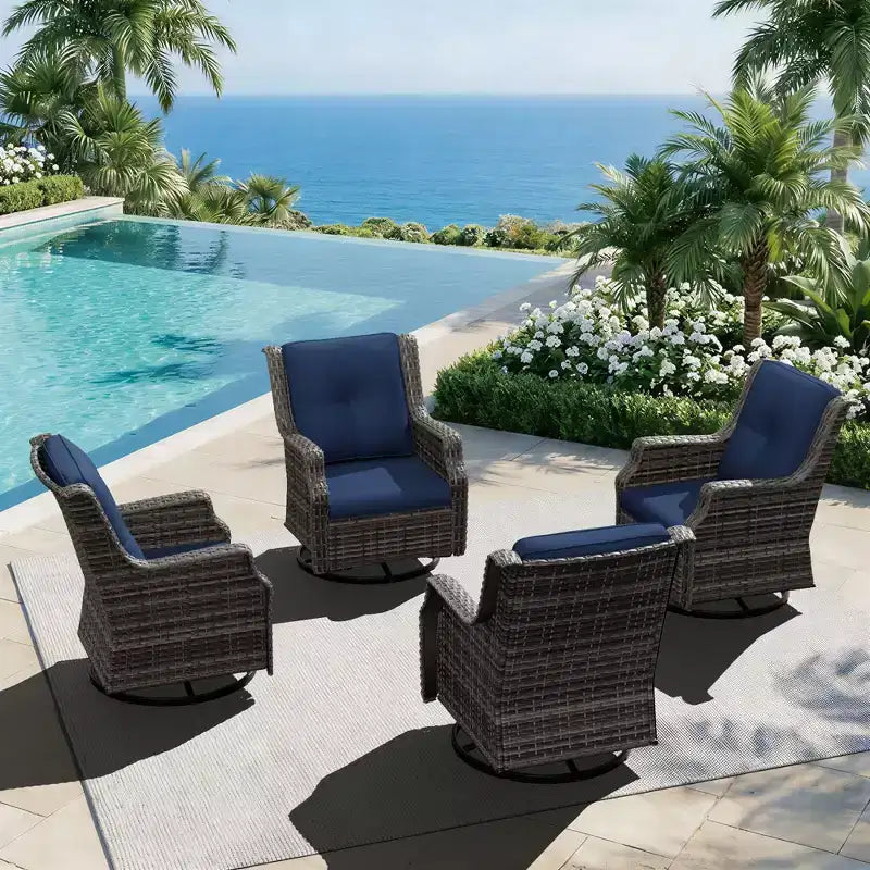 UPTIOT Ensemble de 4 fauteuils pivotants à 360° avec coussins haute densité et conception résistante aux intempéries