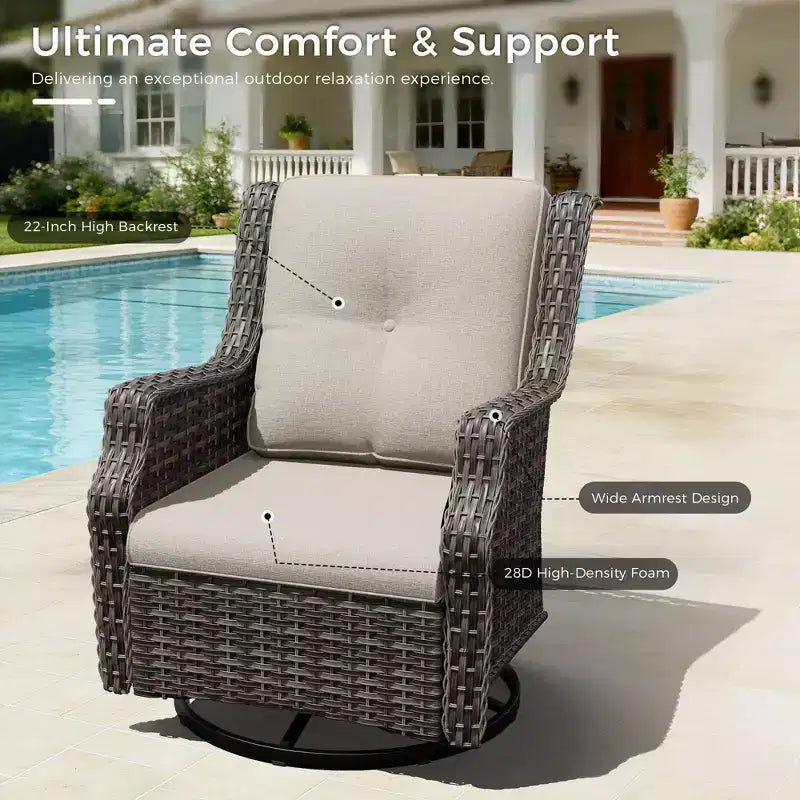 UPTIOT Ensemble de 4 fauteuils pivotants à 360° avec coussins haute densité et conception résistante aux intempéries