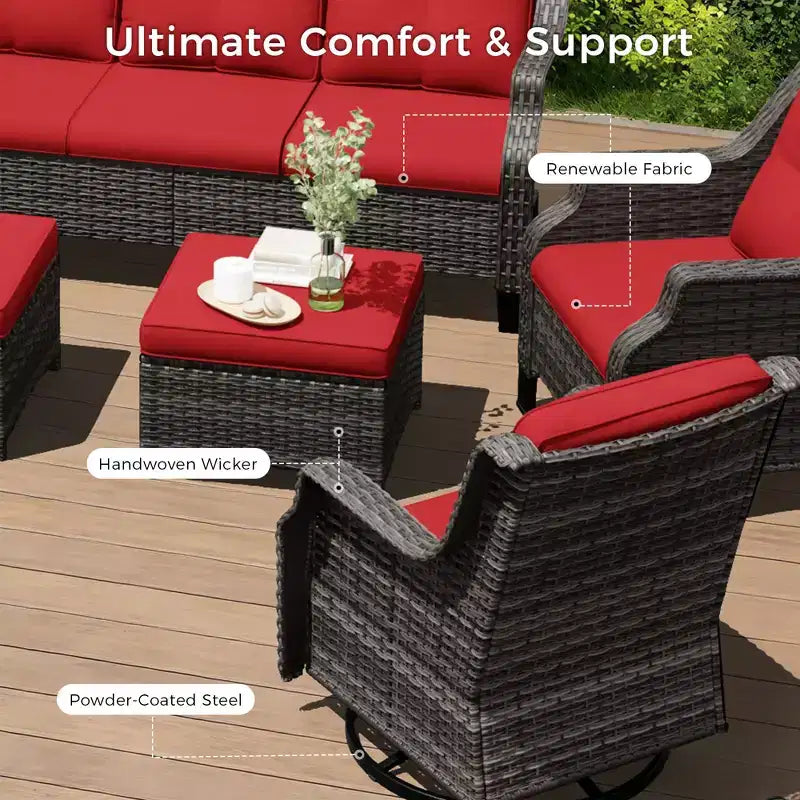 UPTIOT Ensemble de 4 fauteuils pivotants à 360° avec coussins haute densité et conception résistante aux intempéries