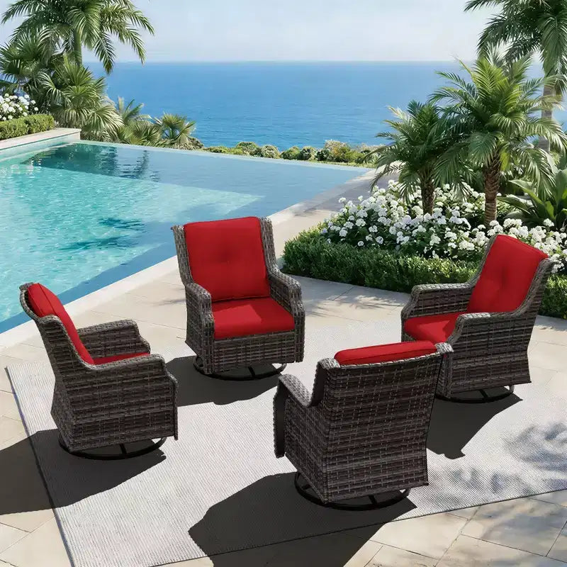 UPTIOT Ensemble de 4 fauteuils pivotants à 360° avec coussins haute densité et conception résistante aux intempéries