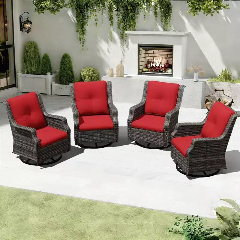 UPTIOT Ensemble de 4 fauteuils pivotants à 360° avec coussins haute densité et conception résistante aux intempéries