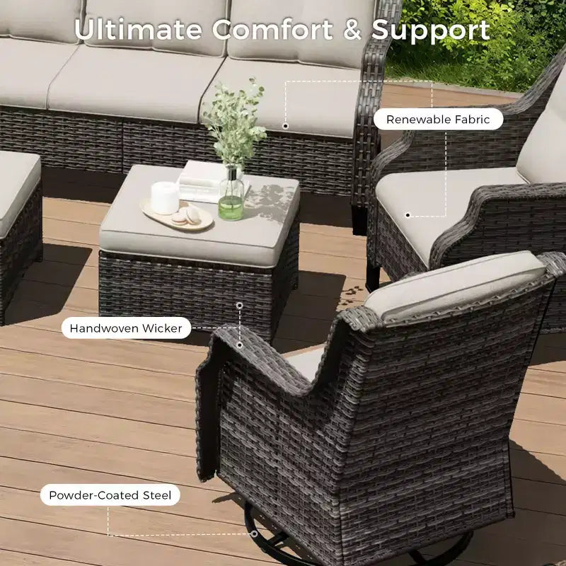 UPTIOT Ensemble de 4 fauteuils pivotants à 360° avec coussins haute densité et conception résistante aux intempéries