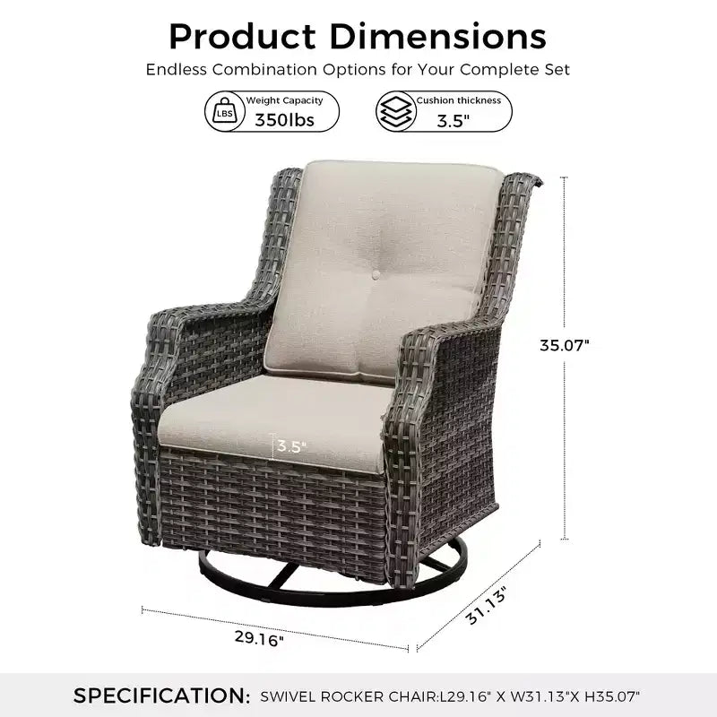 UPTIOT Ensemble de 4 fauteuils pivotants à 360° avec coussins haute densité et conception résistante aux intempéries