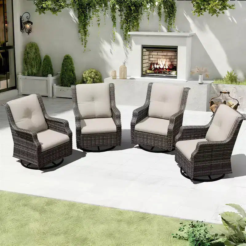 UPTIOT Ensemble de 4 fauteuils pivotants à 360° avec coussins haute densité et conception résistante aux intempéries