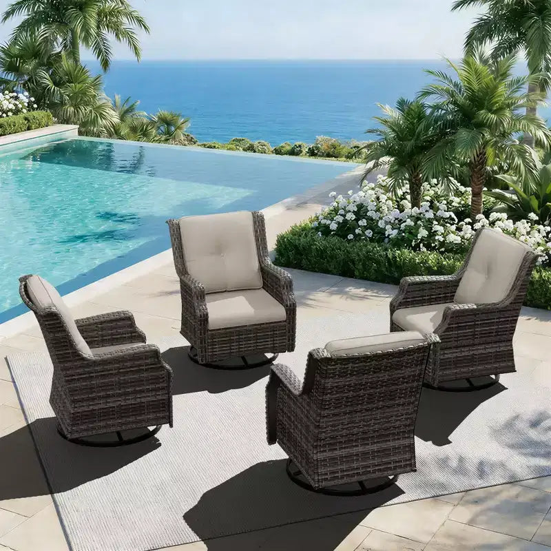 UPTIOT Ensemble de 4 fauteuils pivotants à 360° avec coussins haute densité et conception résistante aux intempéries