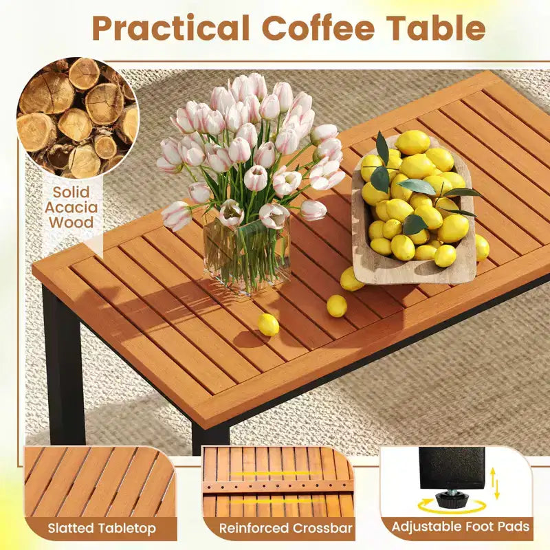 Ensemble de mobilier de patio Costway 4 pièces avec table basse, causeuse et 2 chaises individuelles pour porche gris/noir