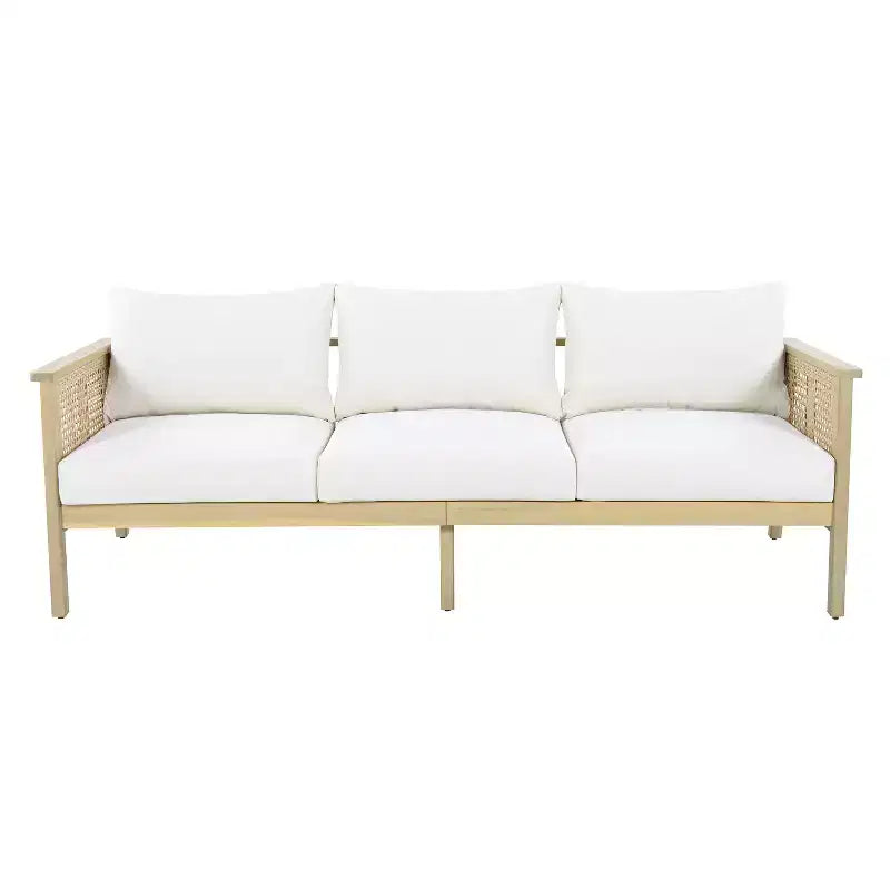 ModernLuxe Ensemble de mobilier de conversation d'extérieur 4/5 pièces, groupe de canapés modulables en bois d'acacia et osier avec coussins imperméables, teck clair/crème