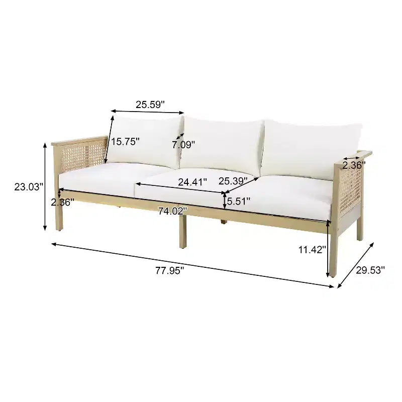 ModernLuxe Ensemble de mobilier de conversation d'extérieur 4/5 pièces, groupe de canapés modulables en bois d'acacia et osier avec coussins imperméables, teck clair/crème