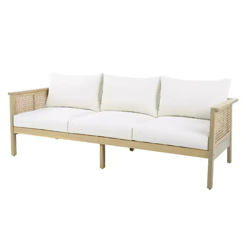 ModernLuxe Ensemble de mobilier de conversation d'extérieur 4/5 pièces, groupe de canapés modulables en bois d'acacia et osier avec coussins imperméables, teck clair/crème