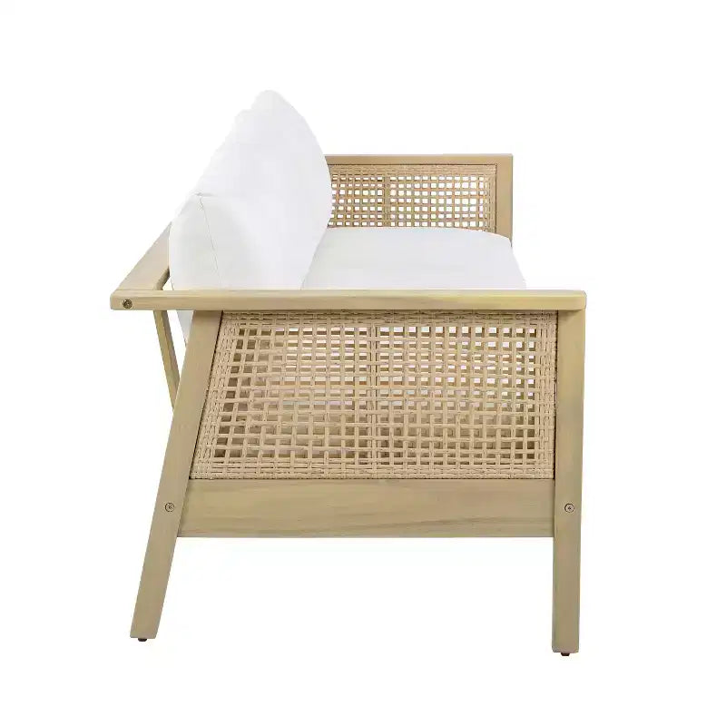 ModernLuxe Ensemble de mobilier de conversation d'extérieur 4/5 pièces, groupe de canapés modulables en bois d'acacia et osier avec coussins imperméables, teck clair/crème