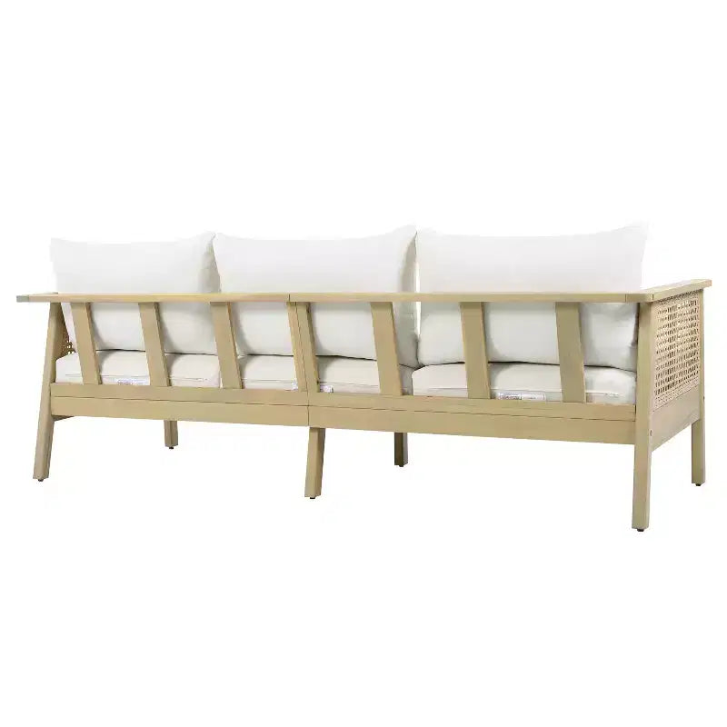 ModernLuxe Ensemble de mobilier de conversation d'extérieur 4/5 pièces, groupe de canapés modulables en bois d'acacia et osier avec coussins imperméables, teck clair/crème