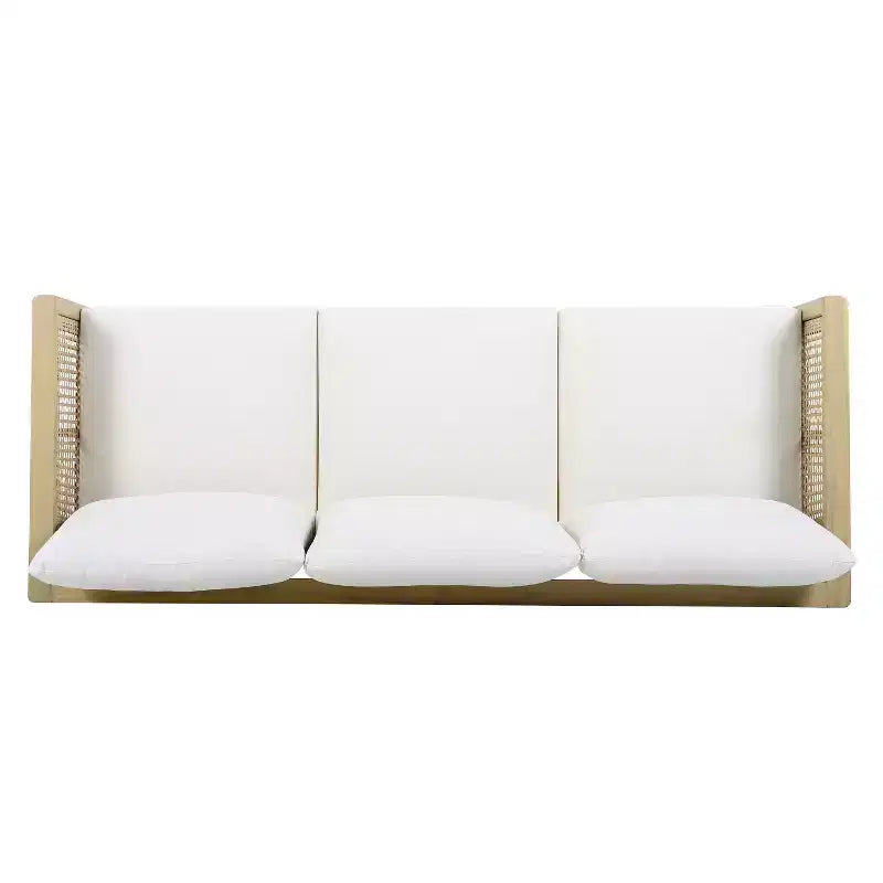 ModernLuxe Ensemble de mobilier de conversation d'extérieur 4/5 pièces, groupe de canapés modulables en bois d'acacia et osier avec coussins imperméables, teck clair/crème