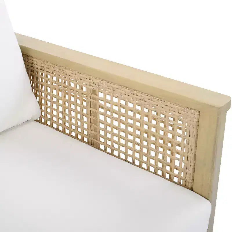 ModernLuxe Ensemble de mobilier de conversation d'extérieur 4/5 pièces, groupe de canapés modulables en bois d'acacia et osier avec coussins imperméables, teck clair/crème