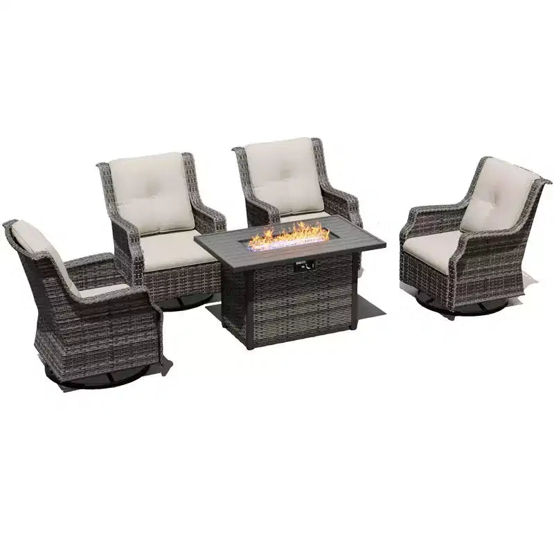 Ensemble de chaises pivotantes et basculantes d'extérieur UPTIOT avec brasero pour des réunions de terrasse confortables