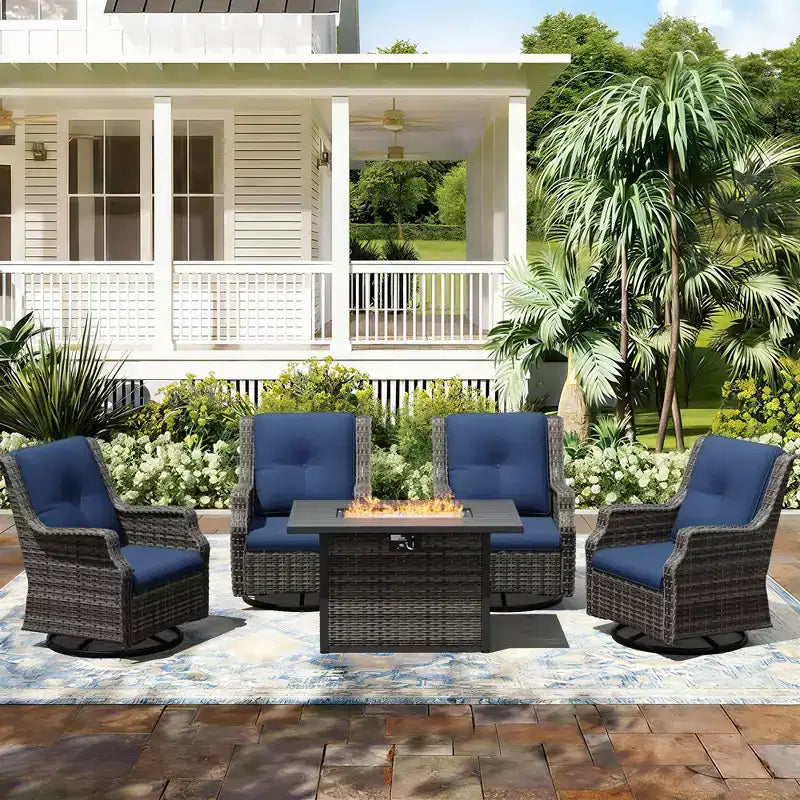 Ensemble de chaises pivotantes et basculantes d'extérieur UPTIOT avec brasero pour des réunions de terrasse confortables