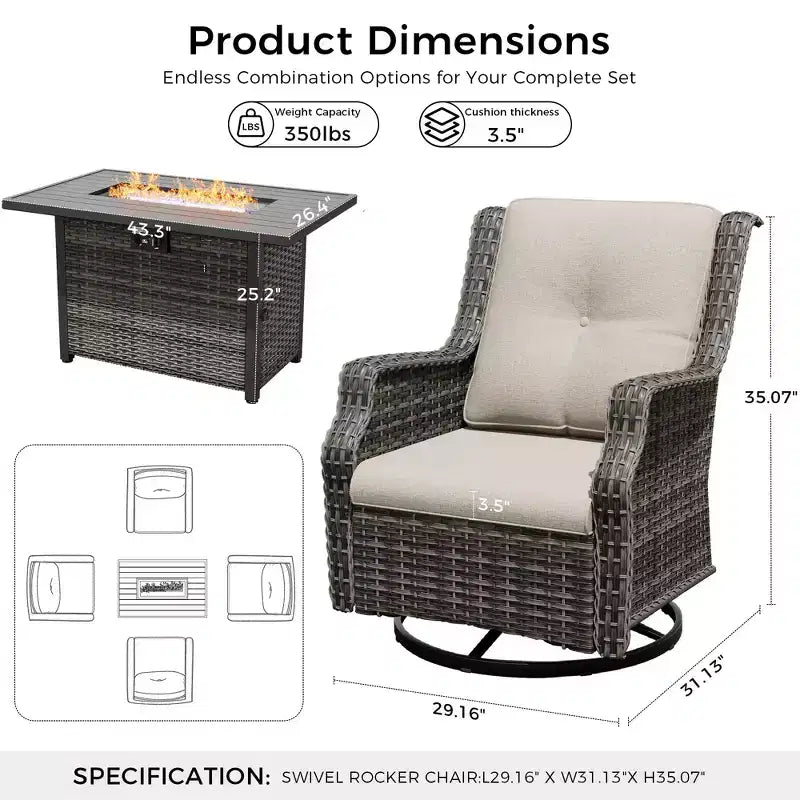 UPTIOT Outdoor Swivel Rocker Chairs with Fire Pit Set for Cozy Patio Gatherings