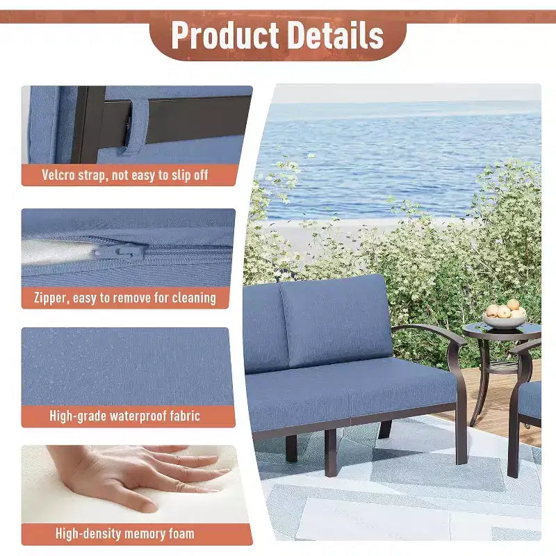ALAULM Ensemble de mobilier de jardin en aluminium 7 places, avec fauteuil pivotant à bascule et table basse en métal